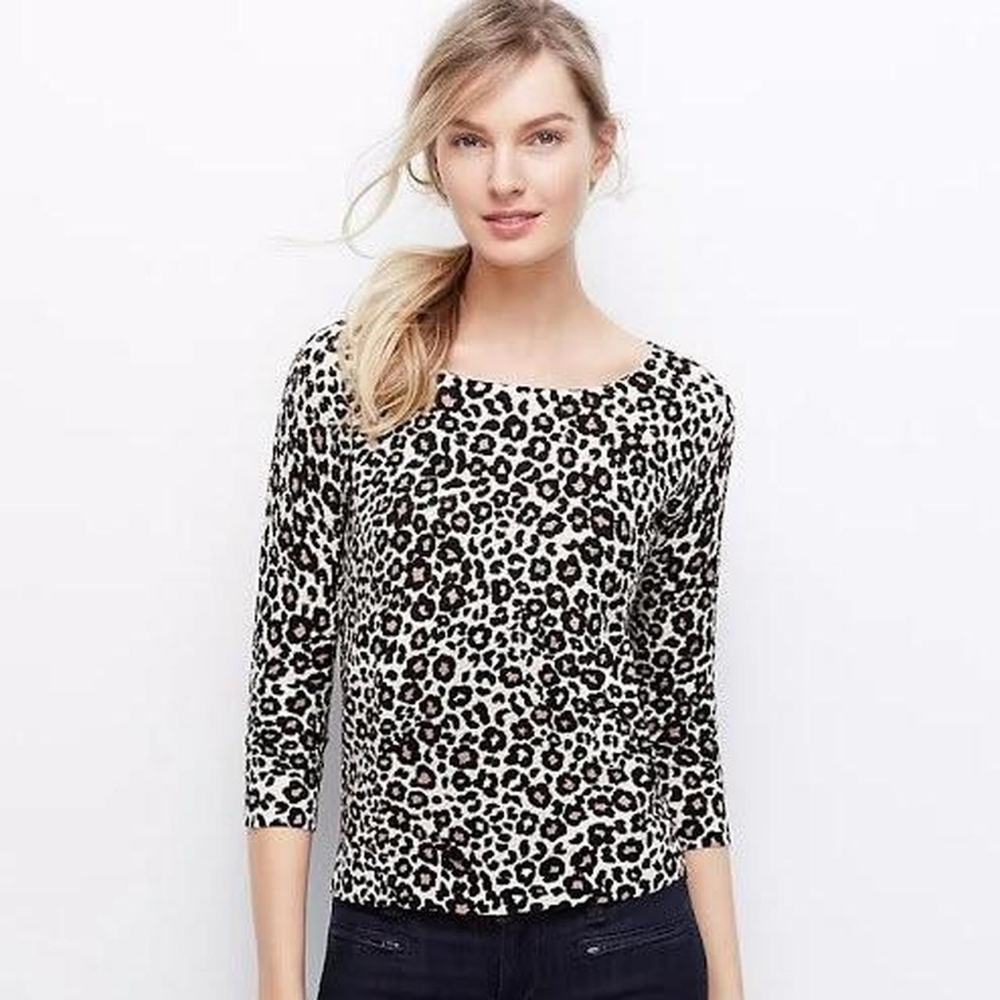 Ann Taylor Leopard Print Mesh Stitch Sweater - Picture 2 of 6